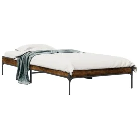 Engineered wood bed frame metal smoke oak 100x200 cm by vidaXL, Beds and slatted bases - Ref: Foro24-845028, Price: 62,34 €, ...