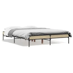 Bettgestell aus Sonoma-Eiche-Metallwerkstoff, 140 x 190 cm von vidaXL, Betten und Lattenroste - Ref: Foro24-845037, Preis: 10...