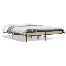 Estructura cama madera ingeniería metal roble Sonoma 140x190 cm de vidaXL, Camas y somieres - Ref: Foro24-845037, Precio: 106...