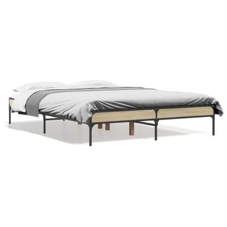 Sonoma oak metal engineered wood bed frame 140x190 cm by vidaXL, Beds and slatted bases - Ref: Foro24-845037, Price: 104,97 €...
