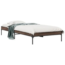 Brown oak metal engineered wood bed frame 90x200 cm by vidaXL, Beds and slatted bases - Ref: Foro24-845035, Price: 57,33 €, D...