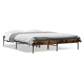Estructura cama madera ingeniería metal roble ahumado 120x200cm de vidaXL, Camas y somieres - Ref: Foro24-845023, Precio: 98,...