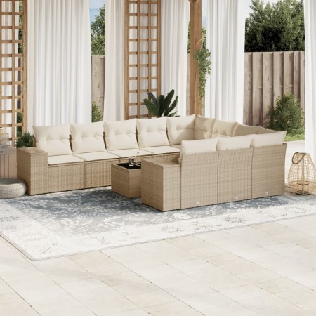 Set de sofás de jardín 11pzas con cojines ratán sintético beige en Conjuntos de jardín | Comprar online en Foru.es