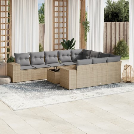 Set de sofás de jardín 11pzas con cojines ratán sintético beige en Conjuntos de jardín | Comprar online en Foru.es