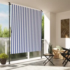 Persiana enrollable exterior tela acero azul blanco 150x270 cm de vidaXL, Toldos - Ref: Foro24-368766, Precio: 64,81 €, Descu...