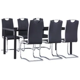 Juego de comedor 7 piezas cuero sintético negro de vidaXL, muebles para cocinas y comedores - Ref: Foro24-3053111, Precio: 66...