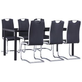 Juego de comedor 7 piezas cuero sintético negro de vidaXL, muebles para cocinas y comedores - Ref: Foro24-3053111, Precio: 71...