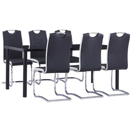 Juego de comedor 7 piezas cuero sintético negro de vidaXL, muebles para cocinas y comedores - Ref: Foro24-3053111, Precio: 71...