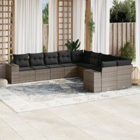 Set de sofás de jardín 10 pzas con cojines ratán sintético gris en Conjuntos de jardín | Comprar online en Foru.es