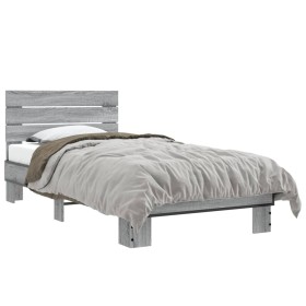 Estructura cama madera ingeniería metal gris Sonoma 75x190 cm de vidaXL, Camas y somieres - Ref: Foro24-845750, Precio: 67,38...