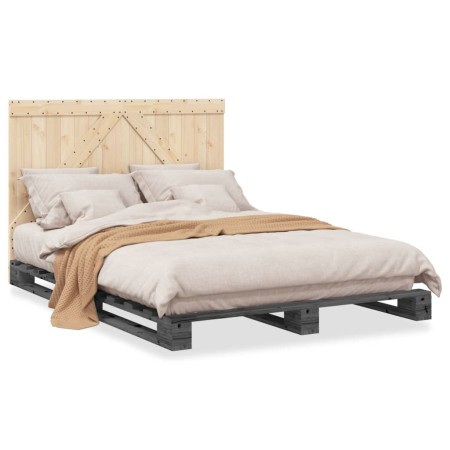 Estructura de cama con cabecero madera pino gris 160x200 cm de vidaXL, Camas y somieres - Ref: Foro24-3281565, Precio: 232,67...