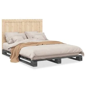 Estructura de cama con cabecero madera pino gris 140x200 cm de vidaXL, Camas y somieres - Ref: Foro24-3281546, Precio: 213,60...