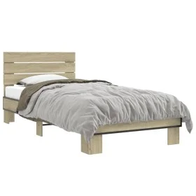 Estructura cama madera ingeniería metal roble Sonoma 100x200 cm de vidaXL, Camas y somieres - Ref: Foro24-845738, Precio: 78,...