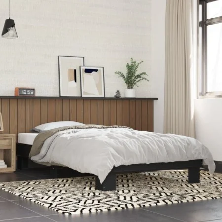 Black engineered wood and metal bed frame 90x190 cm by vidaXL, Beds and slatted bases - Ref: Foro24-845882, Price: 66,43 €, D...