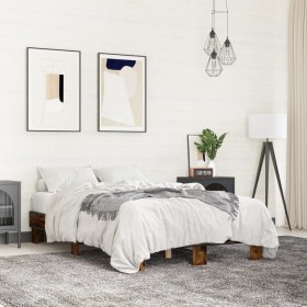 Estructura cama madera ingeniería metal roble ahumado 135x190cm de vidaXL, Camas y somieres - Ref: Foro24-845894, Precio: 97,...