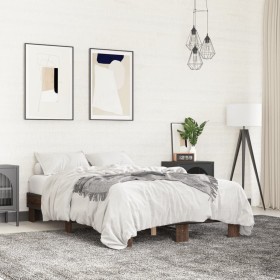 Estructura cama madera ingeniería metal marrón roble 135x190 cm de vidaXL, Camas y somieres - Ref: Foro24-845896, Precio: 100...