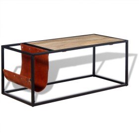 Mesa de centro con revistero de cuero auténtico 110x50x45 cm en Mesas de centro | Comprar online en Foru.es