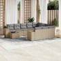 Set de sofás de jardín 11pzas con cojines ratán sintético beige en Conjuntos de jardín | Comprar online en Foru.es