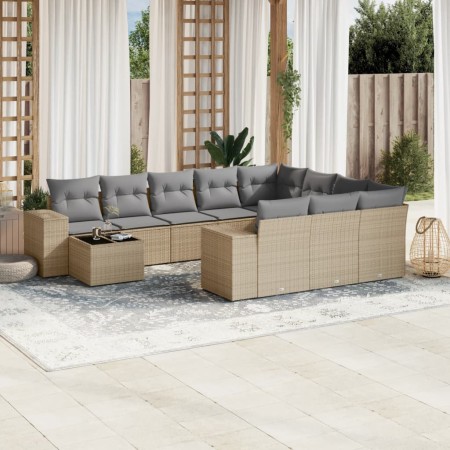 Set de sofás de jardín 11pzas con cojines ratán sintético beige en Conjuntos de jardín | Comprar online en Foru.es