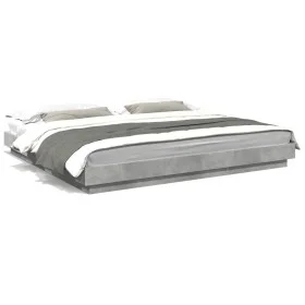 Estructura de cama madera de ingeniería gris hormigón 180x200cm de vidaXL, Camas y somieres - Ref: Foro24-3281171, Precio: 17...