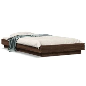 Estructura de cama con luces LED madera roble marrón 90x200 cm de vidaXL, Camas y somieres - Ref: Foro24-3281125, Precio: 158...