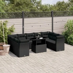 Set de sofás de jardín 10 pzas cojines ratán sintético negro de vidaXL, Conjuntos de jardín - Ref: Foro24-3266815, Precio: 67...