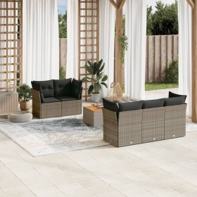Set de muebles de jardín 6 pzas y cojines ratán sintético gris en Conjuntos de jardín | Comprar online en Foru.es