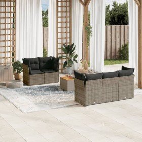 Set de muebles de jardín 6 pzas y cojines ratán sintético gris en Conjuntos de jardín | Comprar online en Foru.es