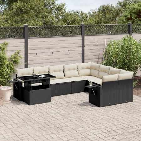 Set de sofás de jardín 10 pzas cojines ratán sintético negro de vidaXL, Conjuntos de jardín - Ref: Foro24-3268136, Precio: 60...