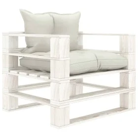 Sofá de palets para jardín madera con cojines beige de vidaXL, Sofás de exterior - Ref: Foro24-3052420, Precio: 109,32 €, Des...