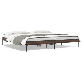 Estructura cama madera ingeniería metal marrón roble 200x200 cm de vidaXL, Camas y somieres - Ref: Foro24-845000, Precio: 98,...