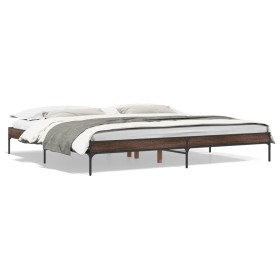 Estructura cama madera ingeniería metal marrón roble 200x200 cm de vidaXL, Camas y somieres - Ref: Foro24-845000, Precio: 99,...