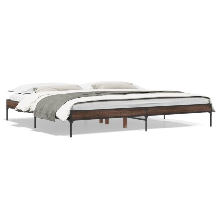 Estructura cama madera ingeniería metal marrón roble 200x200 cm de vidaXL, Camas y somieres - Ref: Foro24-845000, Precio: 99,...