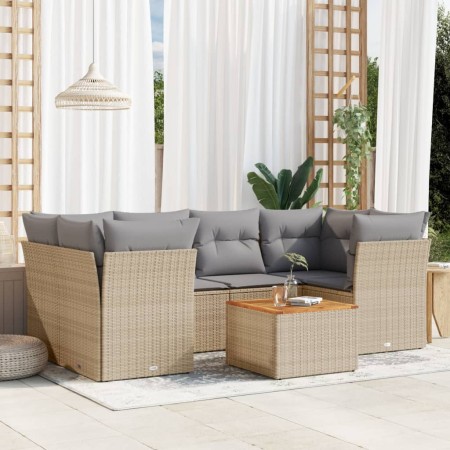 Set sofás de jardín 7 piezas y cojines ratán sintético beige en Conjuntos de jardín | Comprar online en Foru.es