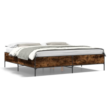 Estructura cama madera ingeniería metal roble ahumado 180x200cm de vidaXL, Camas y somieres - Ref: Foro24-3279784, Precio: 15...