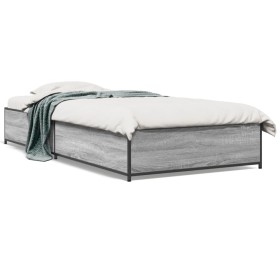 Estructura cama madera ingeniería metal gris Sonoma 75x190 cm de vidaXL, Camas y somieres - Ref: Foro24-845124, Precio: 68,93...