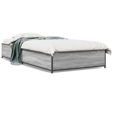 Estructura cama madera ingeniería metal gris Sonoma 75x190 cm de vidaXL, Camas y somieres - Ref: Foro24-845124, Precio: 68,93...