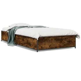 Engineered wood bed frame metal smoked oak 90x190 cm by vidaXL, Beds and slatted bases - Ref: Foro24-845118, Price: 68,80 €, ...