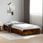 Estructura cama madera ingeniería metal roble ahumado 90x190 cm de vidaXL, Camas y somieres - Ref: Foro24-845118, Precio: 69,...