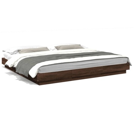 Estructura de cama con luces LED madera roble marrón 200x200 cm de vidaXL, Camas y somieres - Ref: Foro24-3281076, Precio: 21...