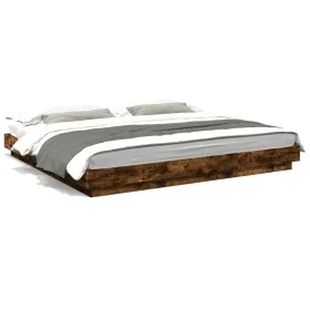 Bed frame with LED lights smoked oak wood 180x200 cm by vidaXL, Beds and slatted bases - Ref: Foro24-3281081, Price: 214,94 €...