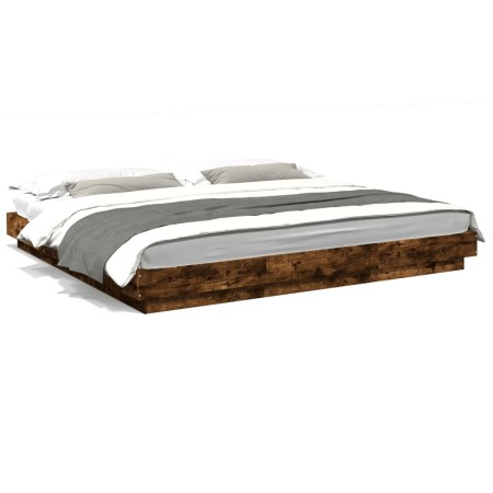 Estructura cama con luces LED madera roble ahumado 180x200 cm de vidaXL, Camas y somieres - Ref: Foro24-3281081, Precio: 218,...