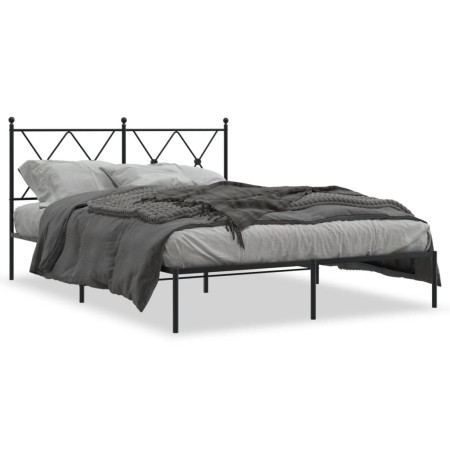 Estructura de cama con cabecero metal negro 135x190 cm de vidaXL, Camas y somieres - Ref: Foro24-376501, Precio: 88,14 €, Des...