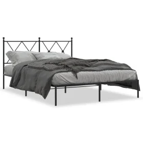 Bed frame with black metal headboard 140x200 cm by vidaXL, Beds and slatted bases - Ref: Foro24-376503, Price: 112,83 €, Disc...