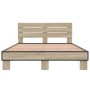 Estructura cama madera ingeniería metal roble Sonoma 135x190 cm de vidaXL, Camas y somieres - Ref: Foro24-3280163, Precio: 13...