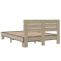 Estructura cama madera ingeniería metal roble Sonoma 135x190 cm de vidaXL, Camas y somieres - Ref: Foro24-3280163, Precio: 13...