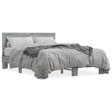 Estructura cama madera ingeniería metal gris Sonoma 135x190 cm de vidaXL, Camas y somieres - Ref: Foro24-3280210, Precio: 145...