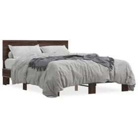Estructura cama madera ingeniería metal marrón roble 140x200 cm de vidaXL, Camas y somieres - Ref: Foro24-3280196, Precio: 14...