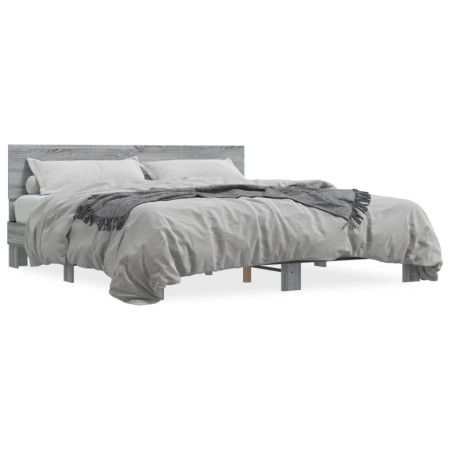 Estructura cama madera ingeniería metal gris Sonoma 200x200 cm de vidaXL, Camas y somieres - Ref: Foro24-3280175, Precio: 164...
