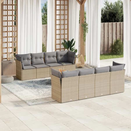 Set de sofás de jardín 9 pzas con cojines ratán sintético beige en Conjuntos de jardín | Comprar online en Foru.es